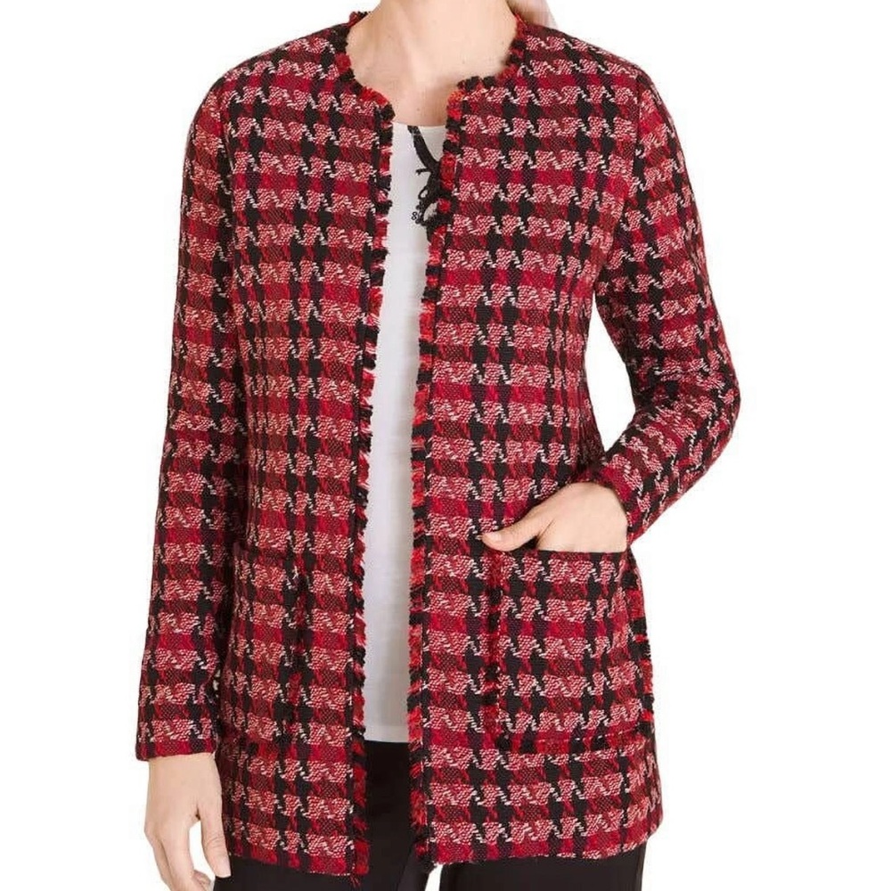Chico’s tweed open front houndstooth jacket
